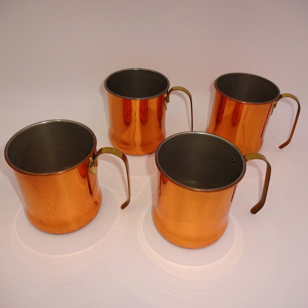 Set 4 Vintage Coppercraft Guild Round Copper Mugs Cups Mules Brass Handles USA